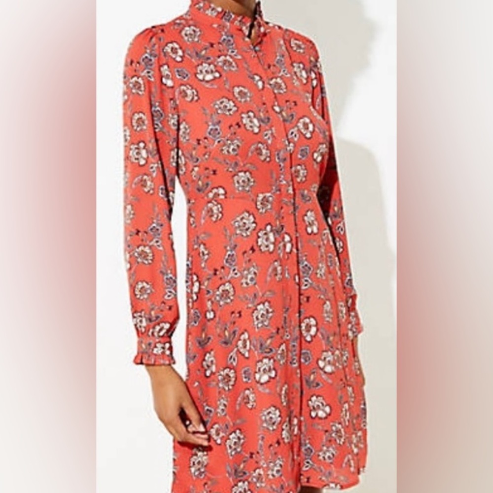 LOFT Women's Floral RuffleTrim, A-line Shirtdress